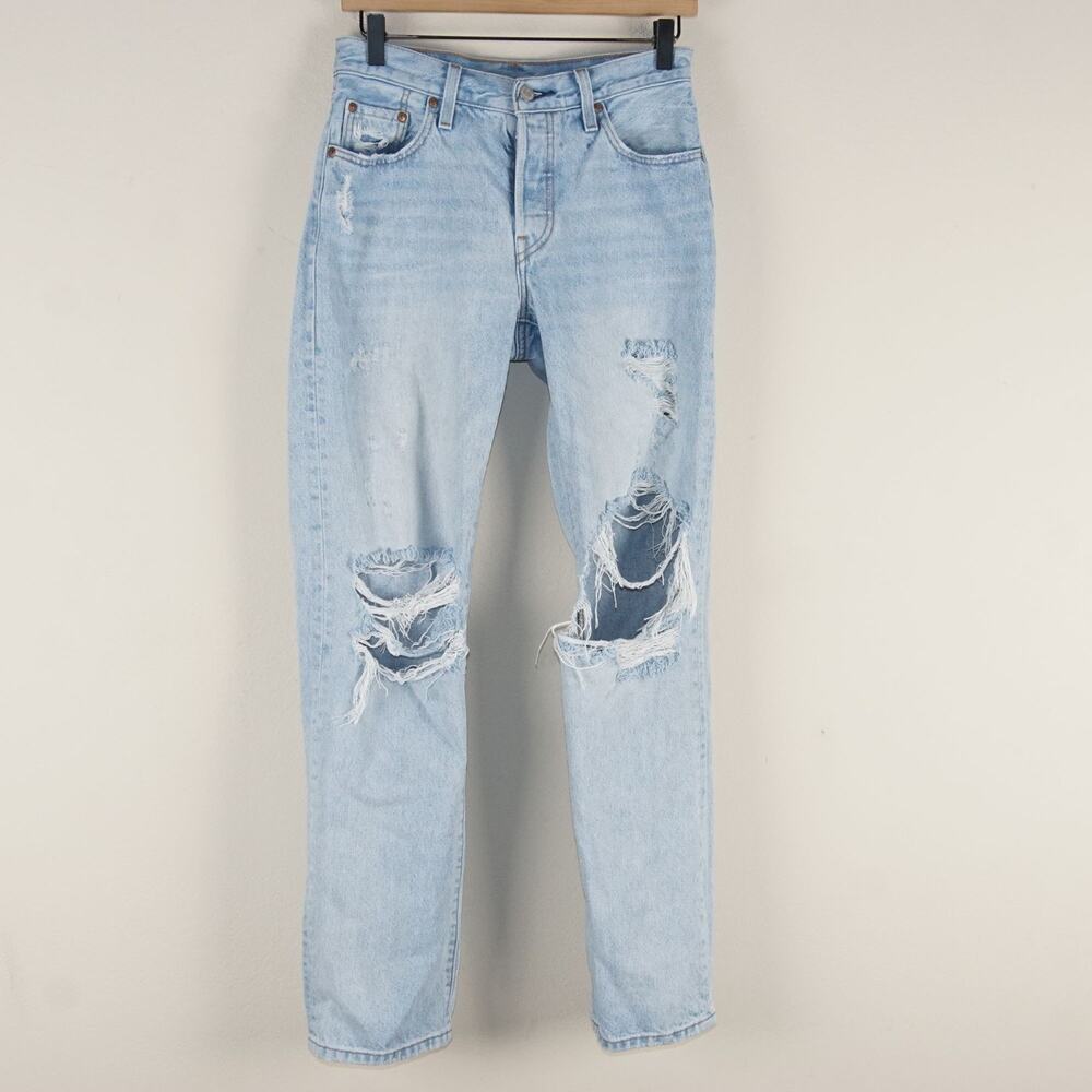 Levis Premium 501 90's Straight Leg Light Wash Distressed Blue Jeans Sz 25